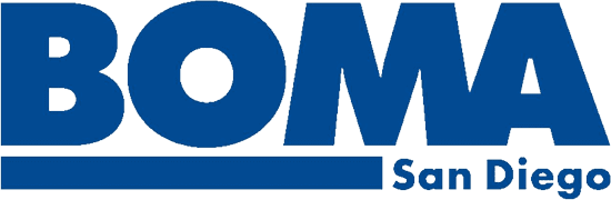 Blue BOMA logo with “San Diego” written underneath on the right side, set against a white background.