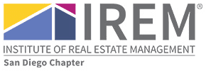 IREM logo with a geometric house graphic and text reading “Institute of Real Estate Management, San Diego Chapter” on a white background.